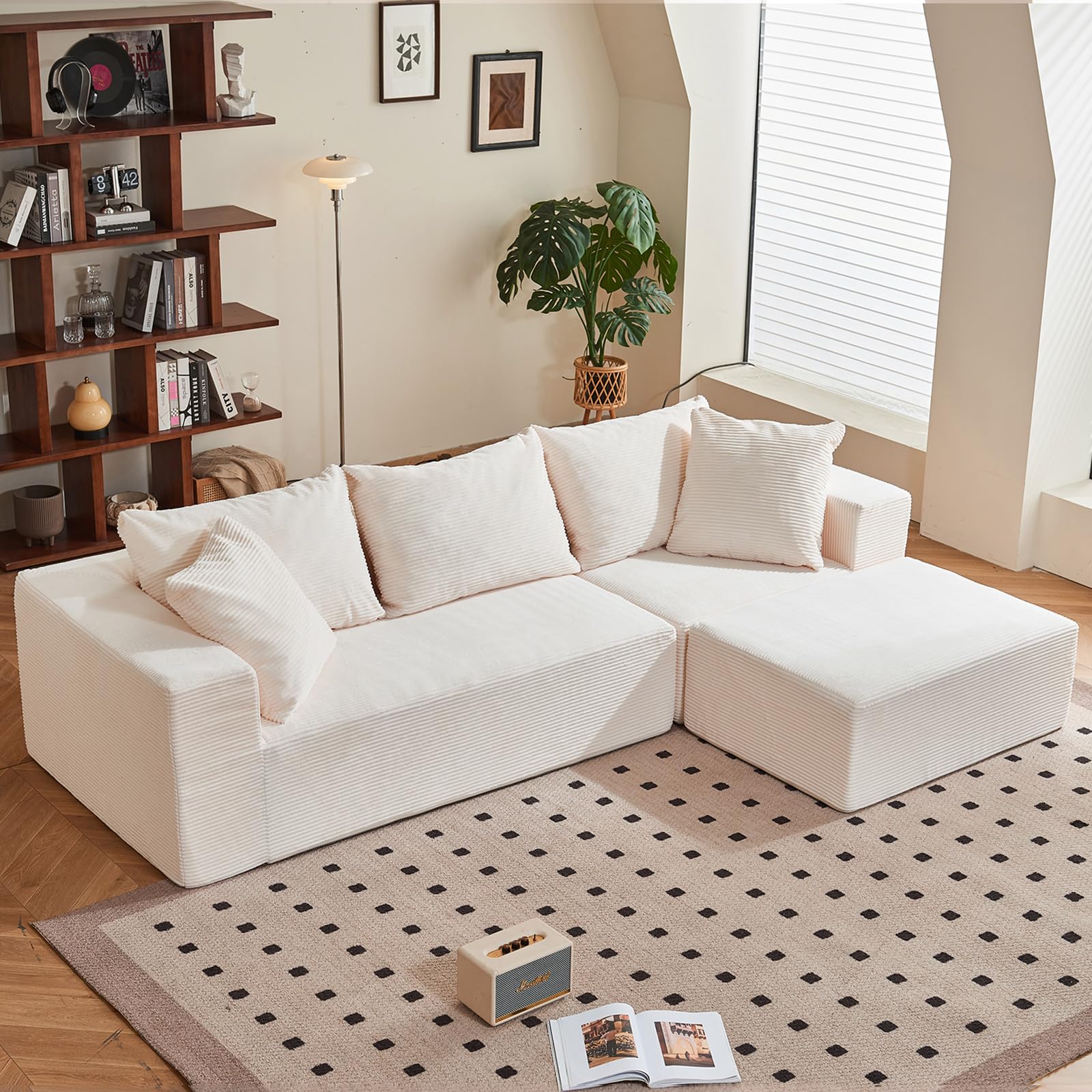 Photo 1 of  PARTIAL SET Modular Sectional Sofa, 108" L-Shaped Boneless Couch with Deep Seat, Corduroy Cloud Couch for Living Room, Bedroom, No Assembly Required, Ship in a Box, Beige PARTIAL SET 