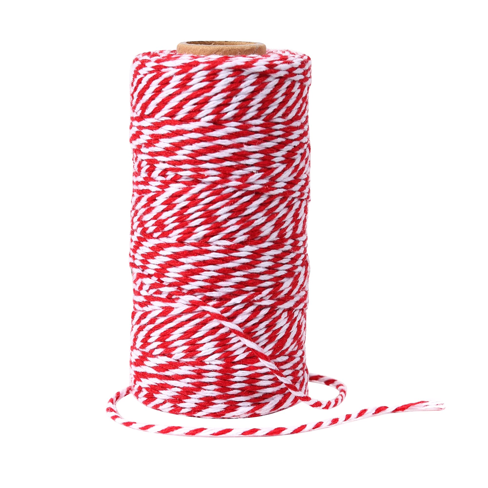 AUERVO 100M Christmas Candy Craft String, Red and White String Cotton Wrapping Twine, 2MM Durable Bakers Twine For DIY Crafts and Handmade Arts