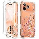 GVIEWIN for iPhone 17 Pro Max Case with Screen Protector, Upgraded [Full Camera Protection][Non Yellowing]Floral Slim Shockproof Clear Women Phone Cover for iPhone 17 Pro Max 6.9"(Floratopia/Colorful)