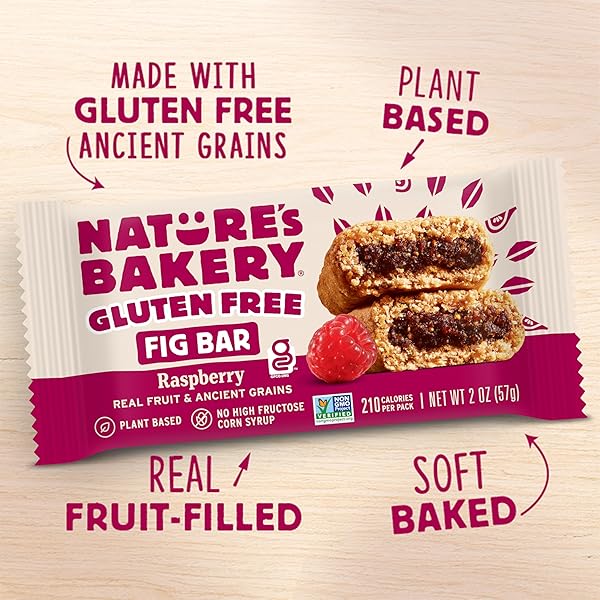 NATURE’S BAKERY GLUTEN FREE FIG BARS, RASPBERRY, REAL FRUIT, VEGAN, NON-GMO, SNACK BAR, 1 BOX WITH 6 TWIN PACKS (6 TWIN PACKS)