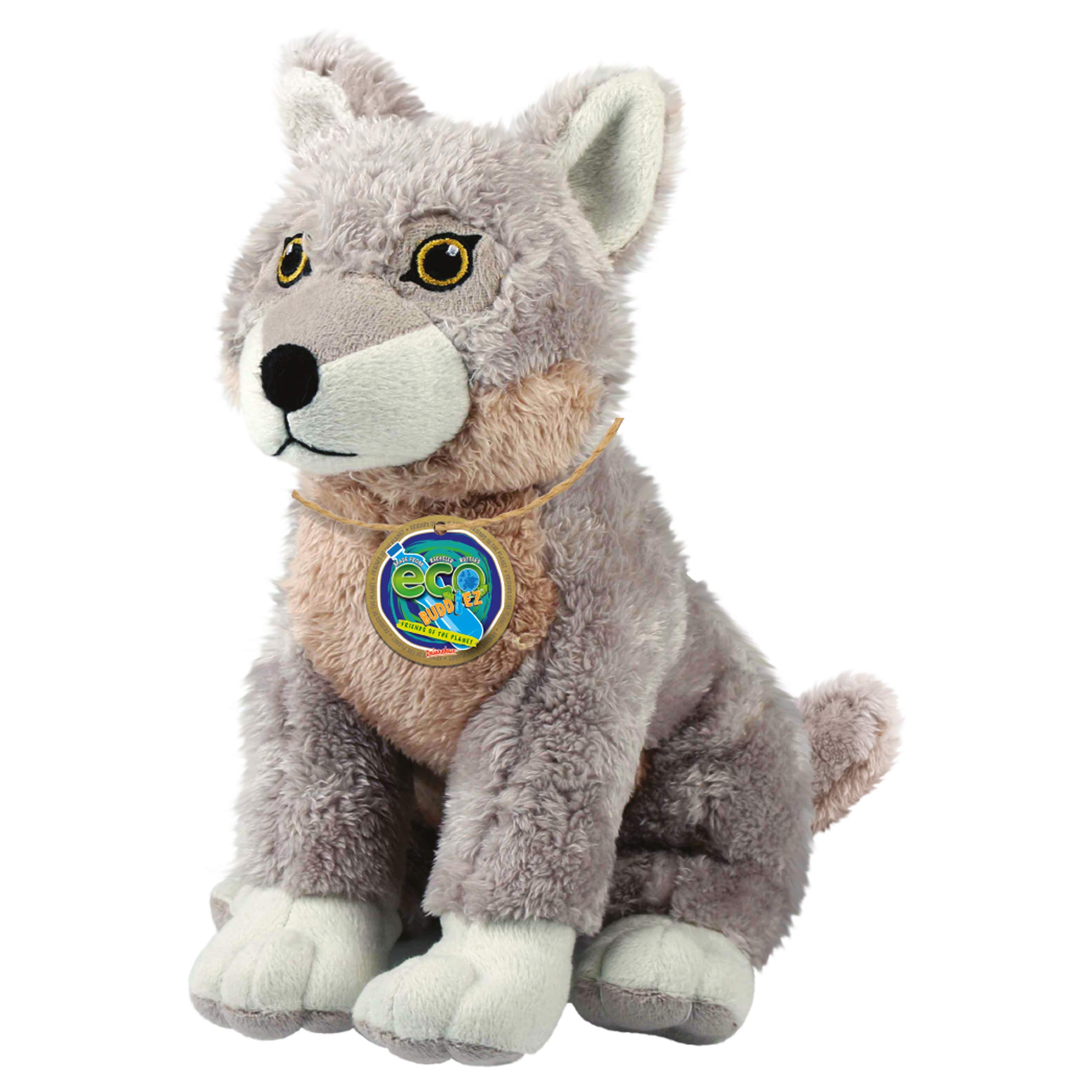 EcoBuddiez - Wolf from Deluxebase. Medium 20cm Soft Plush Animals made from Recycled Plastic Bottles. Eco-Friendly Cuddly Gift for Kids and Cute Stuffed Animal Toy for Toddlers.