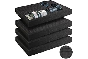 AHKUNMT 4 Pcs Foam Insert for Case, Pick Apart and Pluck Foam, Gun Case Foam Inserts Storage Foam with Bottom Use for Board Game Box Cases Storage Drawer as Tool Box Foam Inserts (Foam-4pc-Thick)