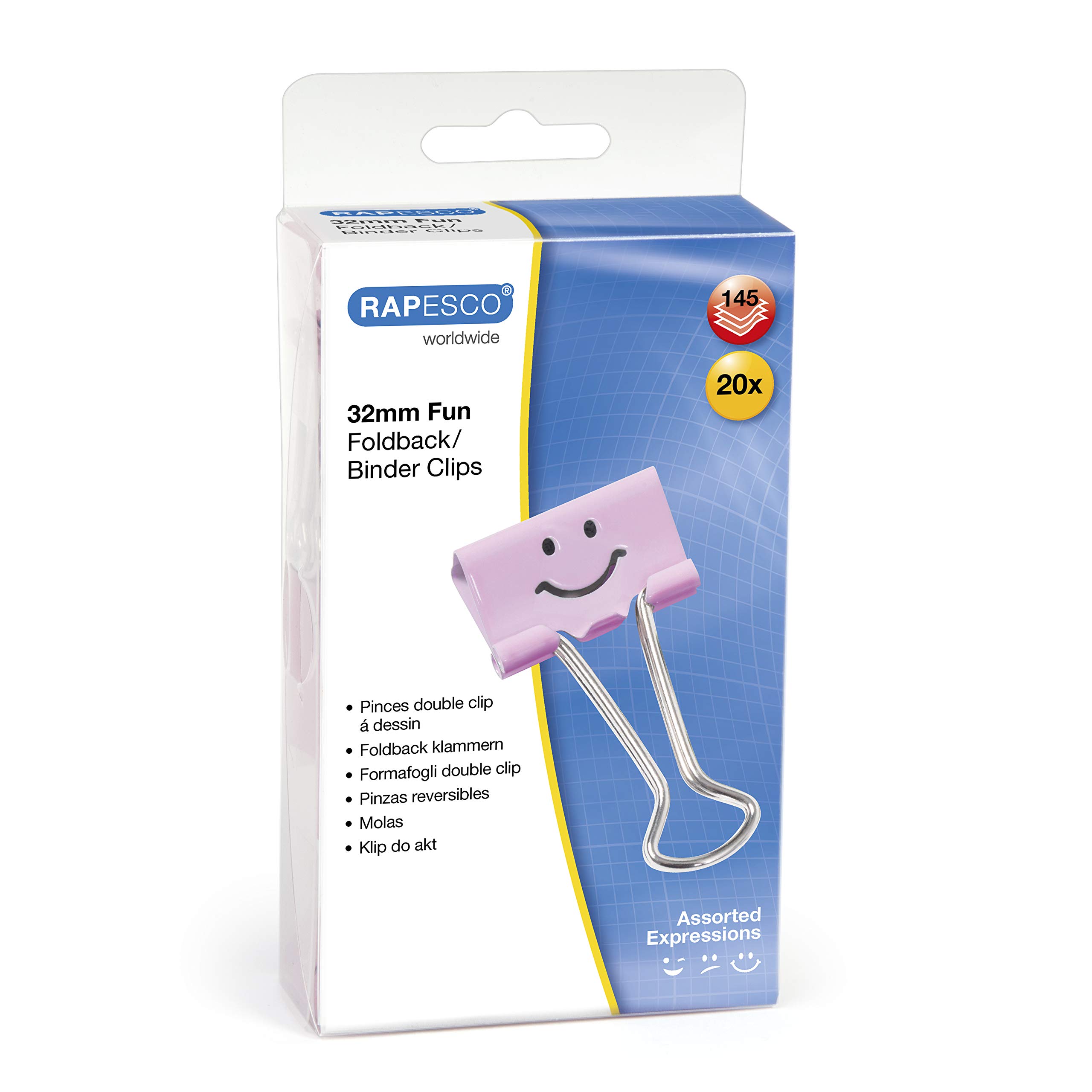 Rapesco 1352 32 mm Fun Foldback Clips, Candy Pink, Pack of 20