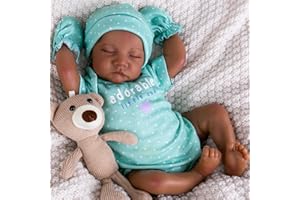 Aori Lifelike Reborn Baby Dolls Black - 18-Inch Realistic Newborn Baby Dolls Black American Real Life Babies Dolls Cloth Body with Feeding Kit & Gift Box for Kids Age 3+