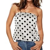 Navonta Womens Strapless Polka Dot Tube Tops Cute Backless Going Out Bandeau Top Y2k Off Shoulder Shirts Tank Tops