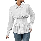 Bsubseach Women Blouses Striped Long Sleeve Button Down Shirts V Neck Collared Boho Tops 2026 Casual Business Work Outfits