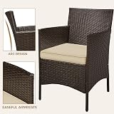 Yaheetech 3-Piece Rattan Garden Set Outdoor Patio Table Chairs Cushions Brown view 4