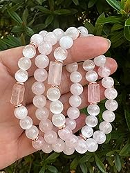 Rose Quartz and Selenite Crystal Bead Bracelet