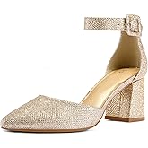 mysoft Women's Pointed Toe Low Chunky Heels Closed Toe Ankle Strap Dress Pump Shoes - Available in Wide Sizes