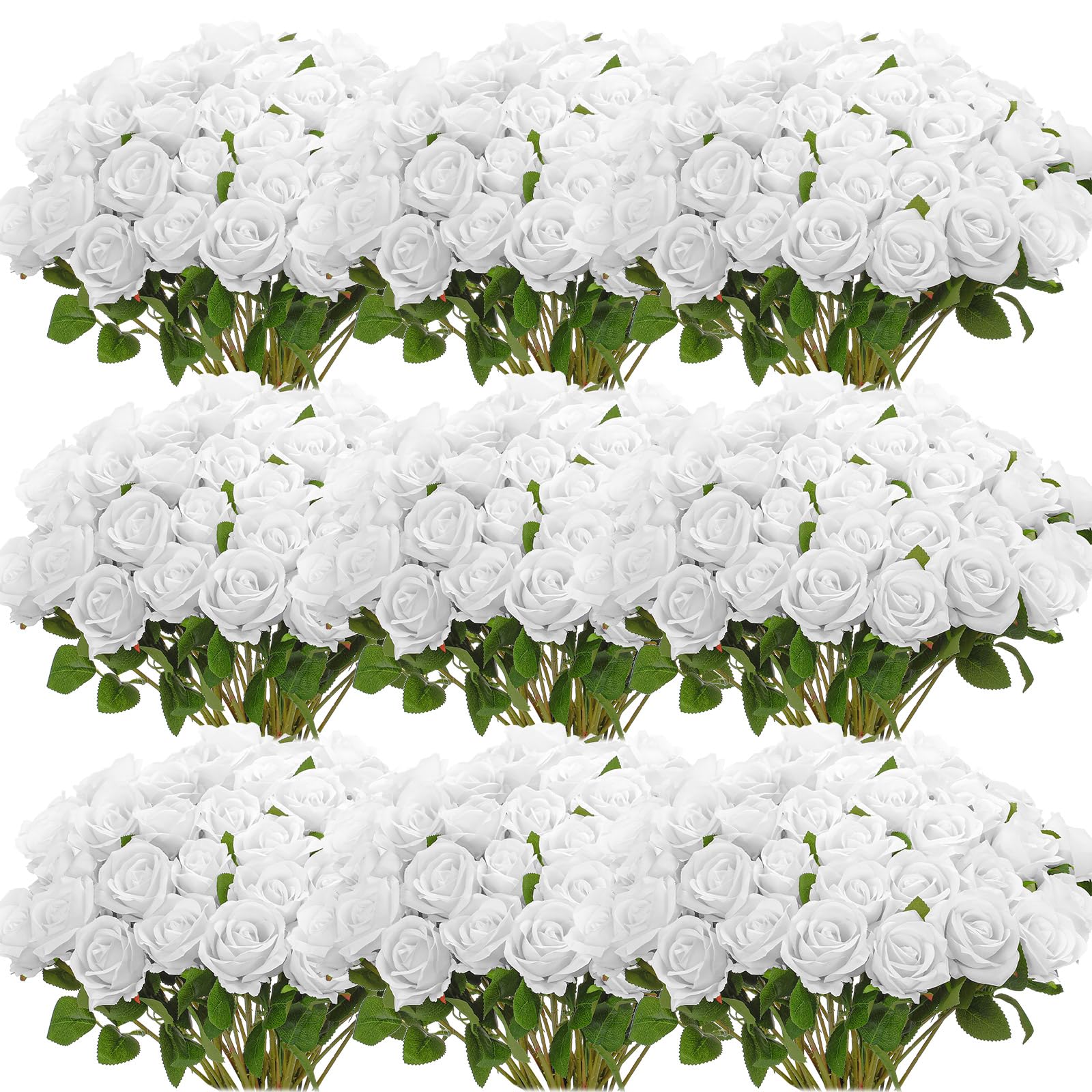 Jexine 100 Pieces Artificial Roses Flowers Bulk, Long Stem Realistic ...
