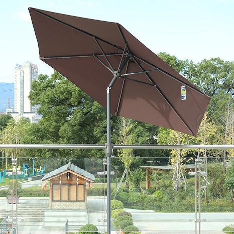 Aclumsy 9 Ft Patio Umbrella Outdoor Umbrella With Crank And 8 Ribs Polyester Aluminum Alloy Pole