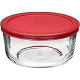 Anchor Hocking Classic Glass Food Storage Container with Lid, Red, 4 Cup