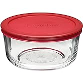 Anchor Hocking Classic Glass Food Storage Container with Lid, Red, 4 Cup