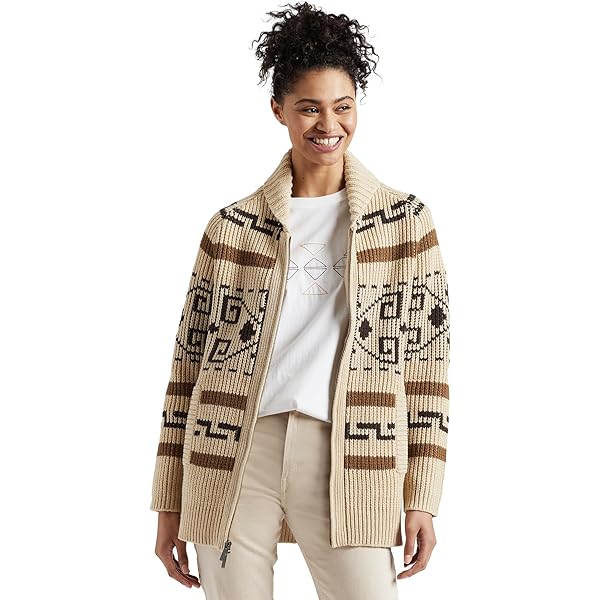 PENDLETON Women's Alpine Lambswool Zip Cardigan, Black Multi, XL