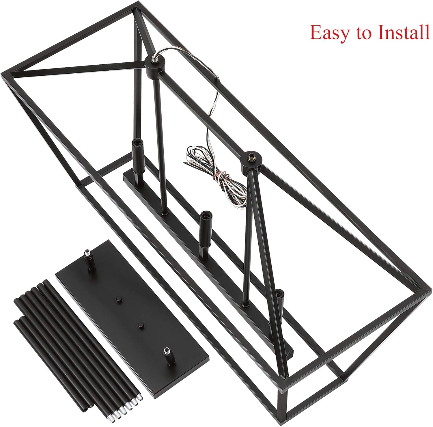 MOTINI 5-Light Kitchen Island Lantern Pendant Linear Chandelier Black Rod Hanging Light 40"x 12"x18.5" - - 