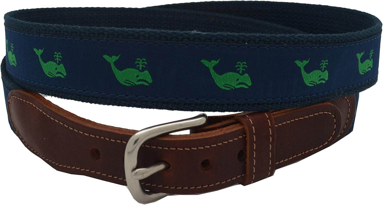 Preston Leather Men's Green Whale Ribbon Belt Amazon.co.uk Clothing