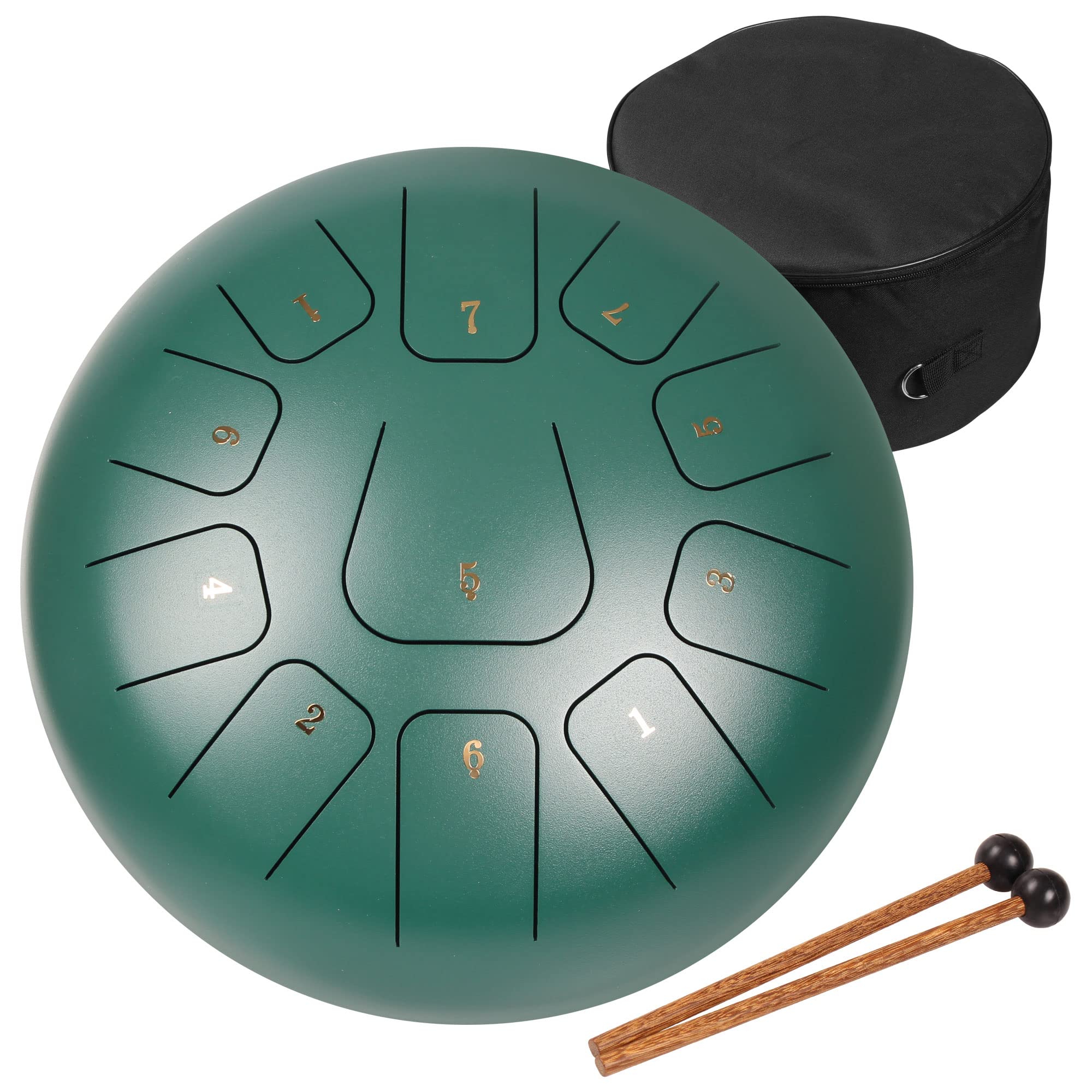 Amkoskr Steel Tongue Drum, 12 Inch 11 Notes C Major Handpan, Steel Drums with Carry Bag, Drumsticks, Rain-Drum for Garden for Meditation, Yoga, Musical Education, Green