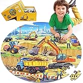 Floor Puzzles for Kids Ages 3 4 5 6 7 8, 70 Piece Construction Site Jigsaw Puzzle with Excavator Bulldozer Forklift Dumper Tr