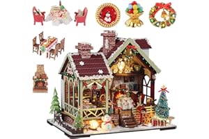 OZJAY Miniature House Kit, Mini House Building Kit with Furniture, DIY Miniature Kit for Adults Teen, Dollhouse Kit for Birthday Christmas, Warm Christmas Lodge