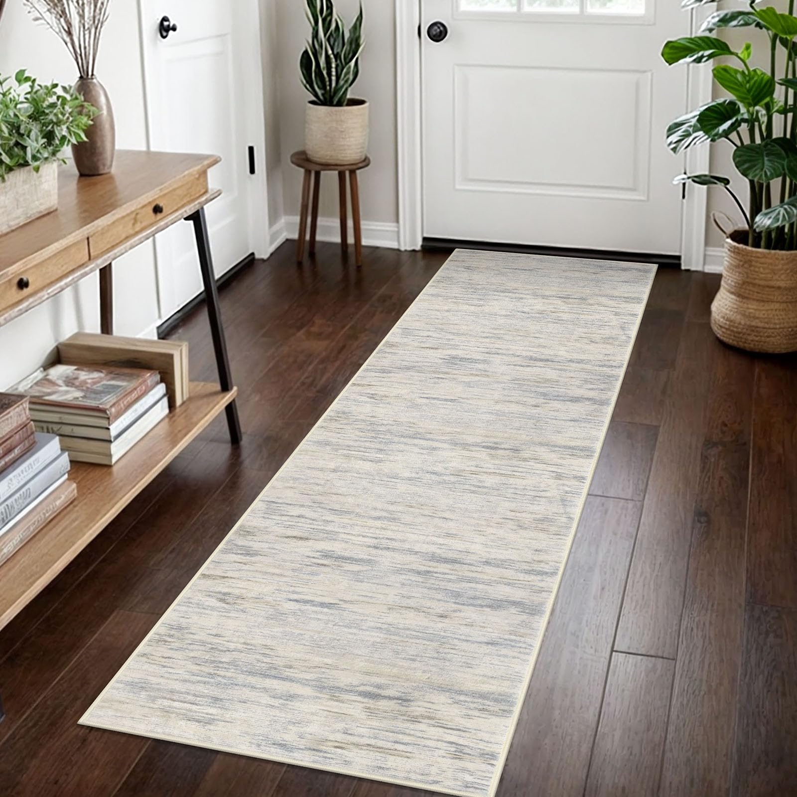 SIILOOM 2x7 Modern Abstract Runner Rug for Hallways, Gray Beige Neutral Multi Super Soft Hallway Decor Kitchen Rugs with Non-Slip, Non-Shedding Washable Rug for Hallways Entryway Laundry Indoor Image
