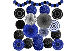 Recosis Party Decorations, Black Navy Blue Papar Fans Pompoms Garlands for Men Boy Fathers Day Graduation Wedding Birthday Party Decoration