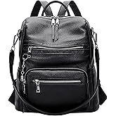 ALTOSY Genuine Leather Backpack Purse for Women Large Shoulder Bag With Laptop Compartment Multiple Pockets(S106 Black)