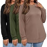 Oakgarden 3 Pack Women's Plus Size Sweatshirts, Long Sleeve Cotton Tees Crew Neck Pullover Shirts Tunic Curved Hem T-Shirts
