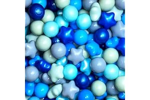 Lovgrils Blue Ball Pit Star Balls 50 for Dogs Babys Toys - BPA Free Crush Proof Plastic Playpen Balls, Star Shaped Ball Pit Balls, 5 Colors Star & Round Bslls, 2.2 Inch