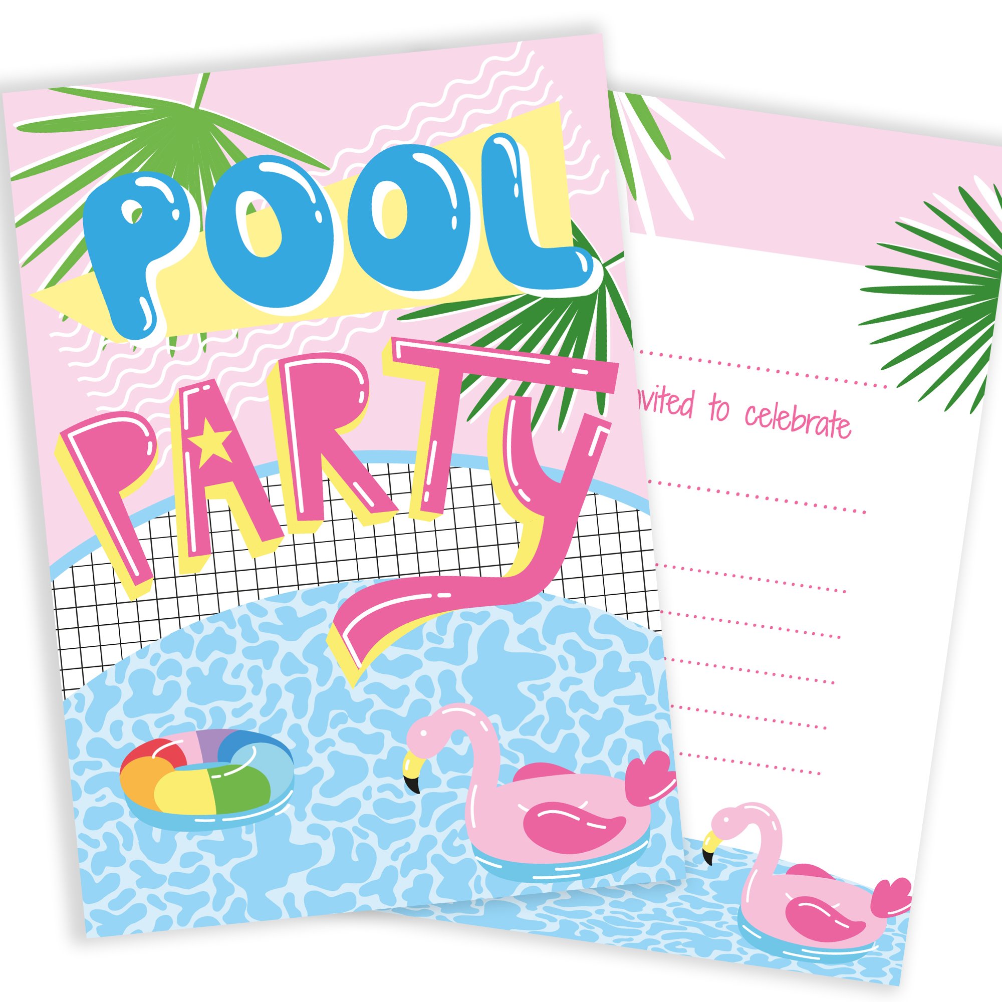 Olivia Samuel 20 x Pool Party Invites from Pink Tropical Style - Ready to Write with Envelopes