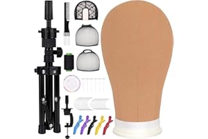 cenoz 22 Inch Wig Head, Canvas Mannequin Head for Wigs, Wig Stand Tripod with Head, Manikin Canvas Head Block Set for Wigs Making Display with Wig Caps, T Pins C Pins Set Bristle Brush