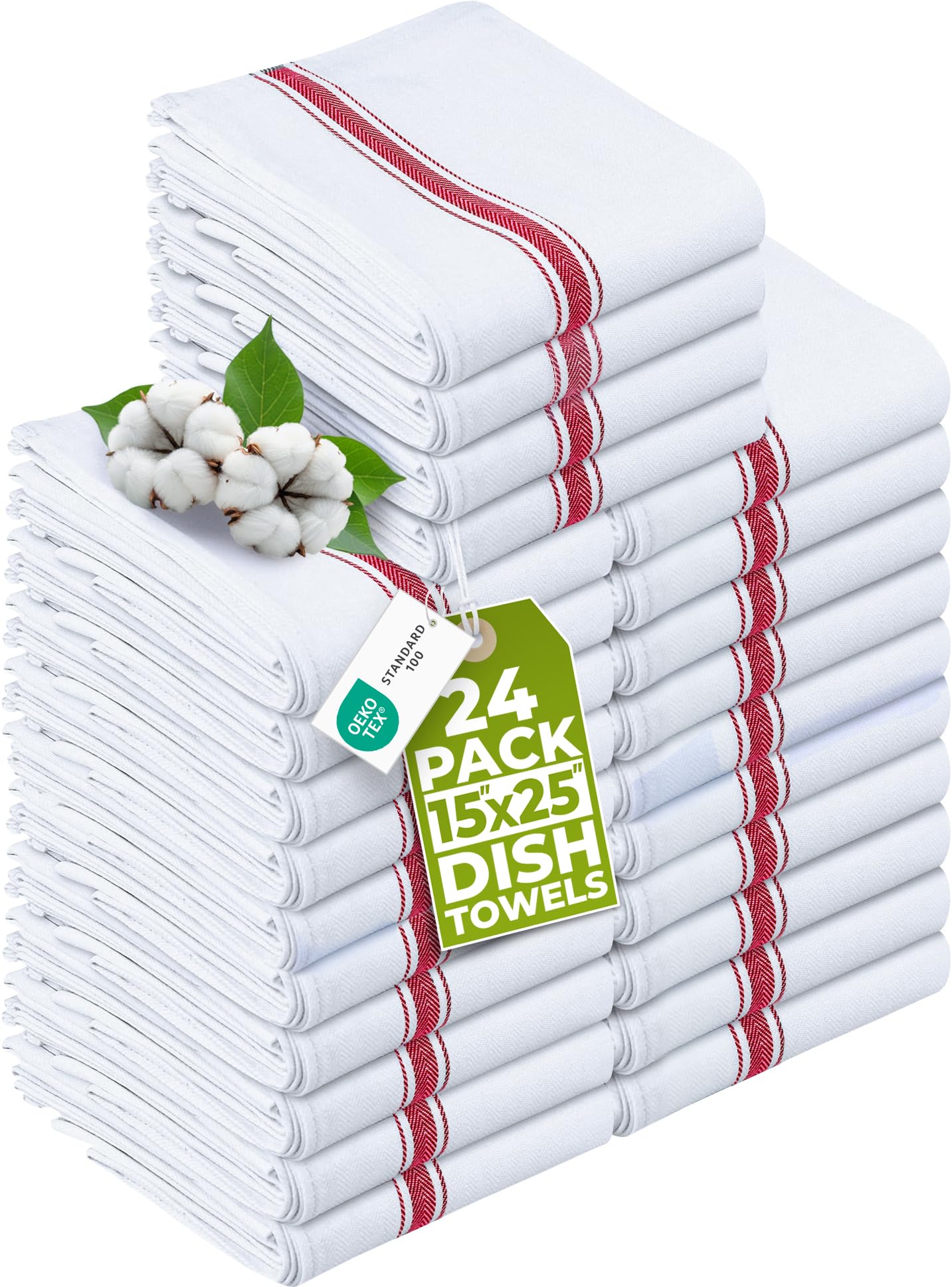 Utopia Towels - 200 GSM Red Dish Towels (24 Pack - 38 x 64 cm) 100% Cotton Dish Cloths Absorbent Bar Cloth, Kitchen Tea Towel for Catering, Drying and Washing