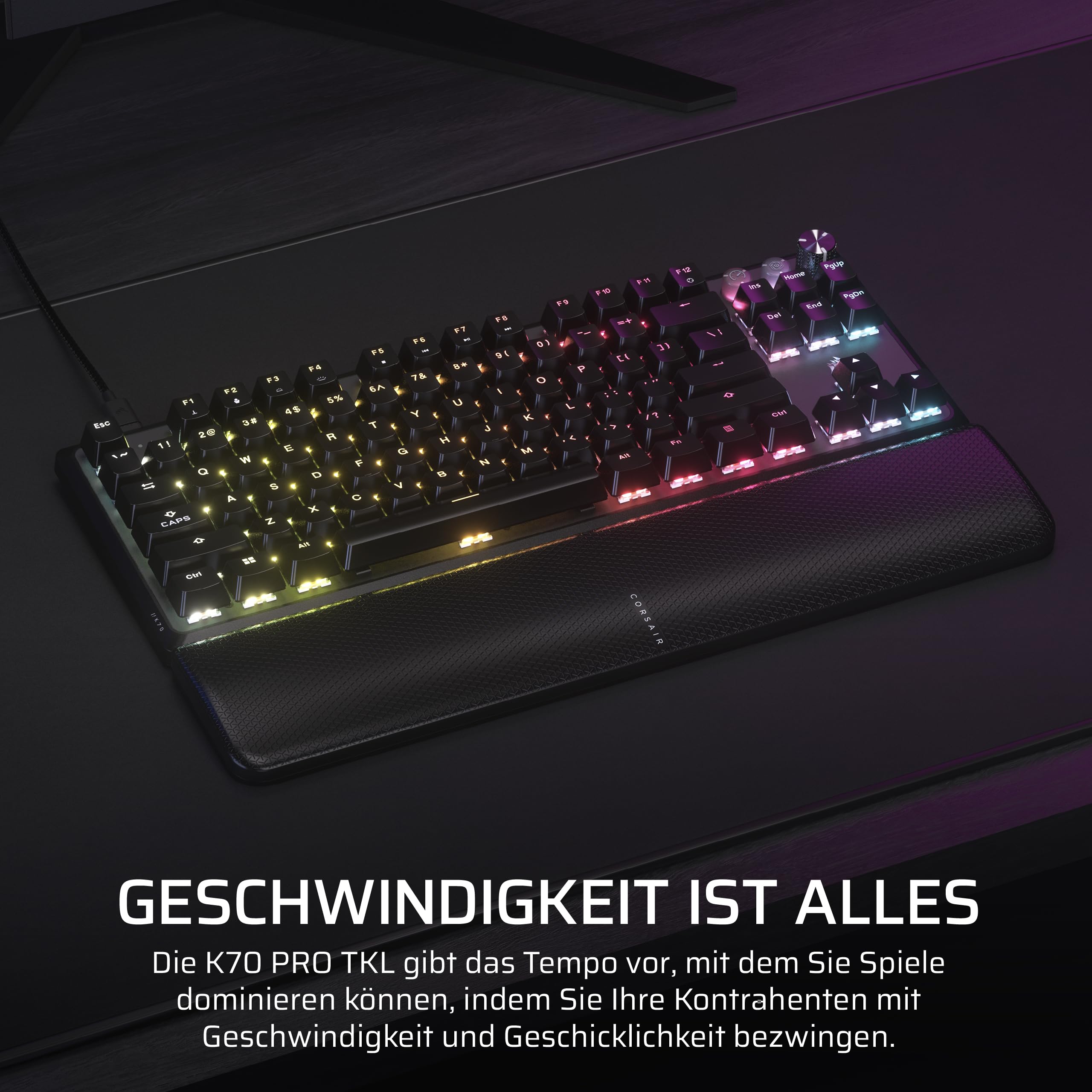 Corsair K70 PRO TKL RGB Mechanische Kabelgebundene Gaming-Tastatur – Geschmierte Hall-Effekt MGX Hyperdrive Einstellbare Schalter, Gleichzeitiger SOCD und Rapid Trigger, 8000Hz, QWERTZ – Schwarz 2