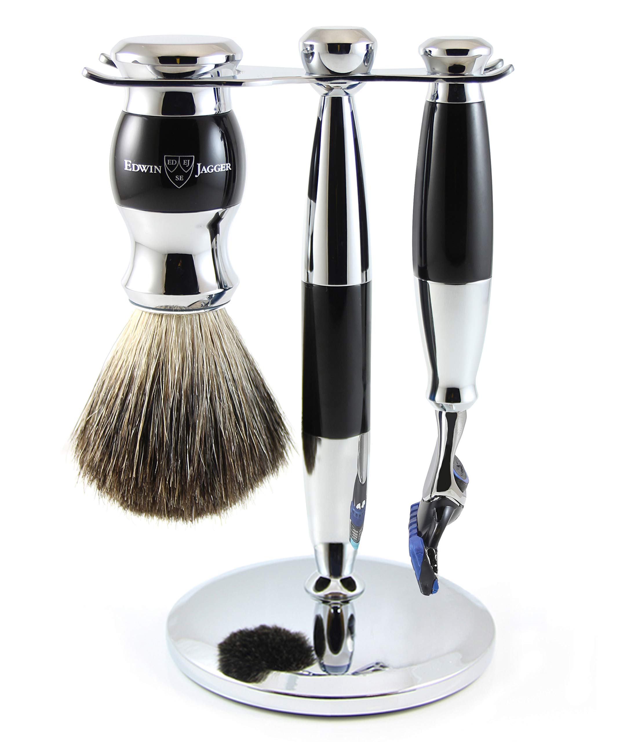 Edwin Jagger Imitation Ebony Diffusion 36 Series 3 Piece Shaving Set with Pure Badger Brush for Fusion Blades
