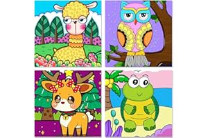 Benjenes 4 Pack Animal Paint by Number Kit for Kids Paint by Numbers Ages 8-12 Paint by Numbers Kits Children Beginner for Anime Drawing Kit Color by Numbers Kit for Kids 8x8 Inch