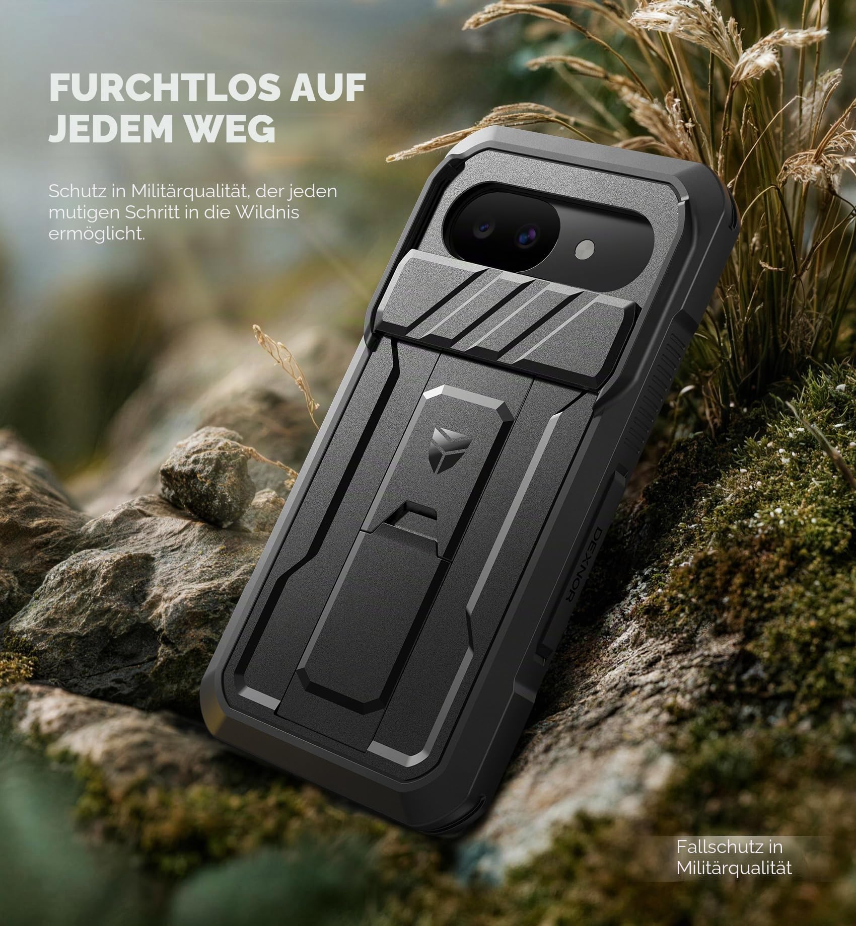 Dexnor Kompatibel mit Google Pixel 10a Hülle mit Eingebaute Schiebekamera Abdeckung&Displayschutz&Kickstand, Schwerlast Stoßfestes Robustes Handyhülle Ganzkörper Stoßfänger Schutzhülle - Schwarz 6