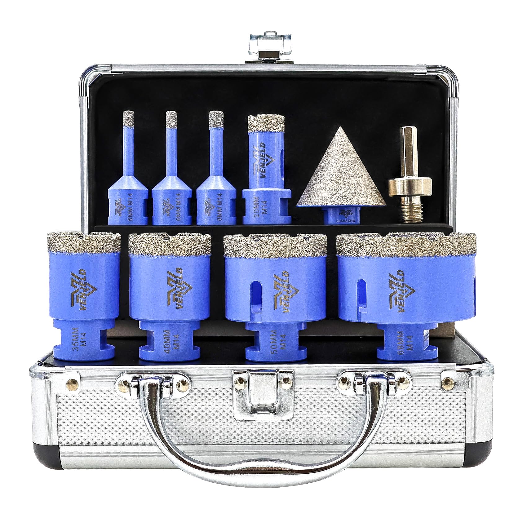 Diamond Drill Bits Set 10Pcs - 6/6/8/20/35/40/50/68mm Tile Hole Saw Kit, 50mm Beveling Chamfer Bit, Hex Shank Adapter for Porcelain Tile Ceramic Granite Marble Dekton — image 1