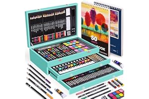 175 Piece Deluxe Art Set with 2 Drawing Pads, Acrylic Paints, Crayons, Colored Pencils, Paint Set in Wooden Case, Professiona