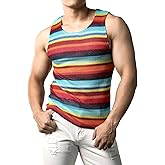 JOGAL Mens Rainbow Striped Sleeveless Shirts Multicolored Casual Tank Tops