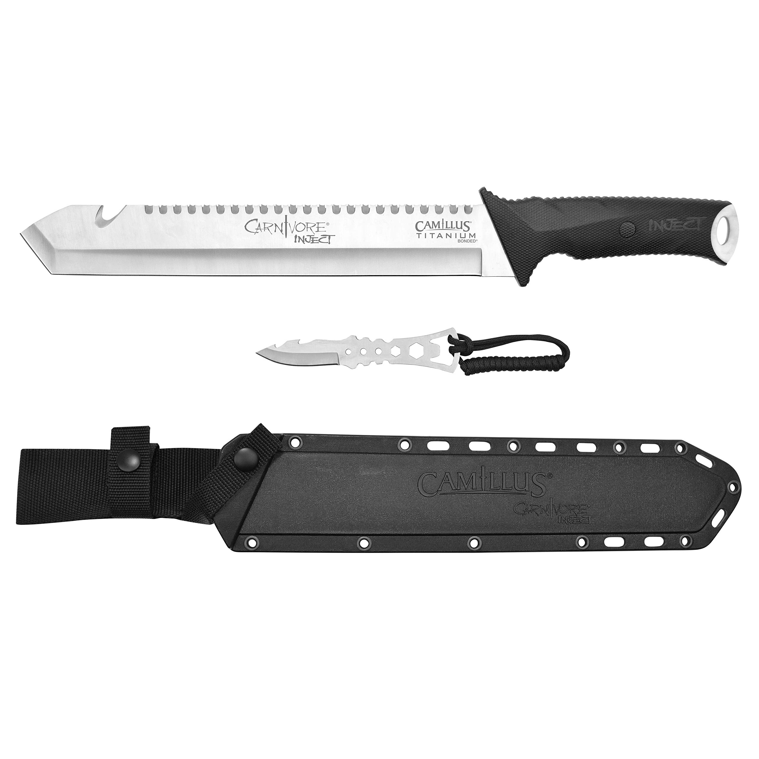CAMILLUS CARNIVORE Inject 18" Durable 420 Stainless Steel Titanium Bonded Hunting Hiking Camping Survival Machete with Molded Sheath & Removable Trimming Knife Image