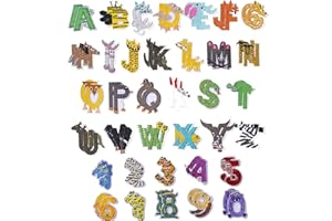 Harsgs 72PCS Iron on Animal Letters Numbers Patches, Embroidered Patches Letters A-Z Numbers 0-9 Animal Shape, Applique for Clothes, Dress, Hat, Jeans, DIY Accessories