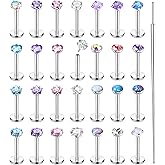 Besteel 28Pcs Threadless Nose Rings Studs Set Surgical Steel Lip Nostril Labret Medusa Piercing Jewelry Push in Tragus Conch Helix Flat Back Earrings for Women Men 16G 18G 20G 6/8mm