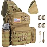 CVLIFE Tactical Sling Bag Backpack for Men Military Shoulder Sling Bag Molle Army Assault Detachable Tactical Bag with Bottle Holder Concealed Carry Daily Day Pack Work Bag for EDC Hiking, Khaki