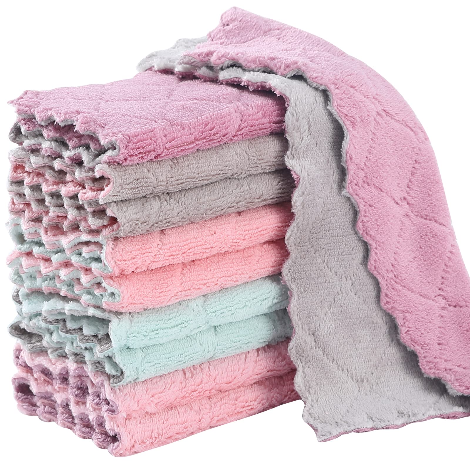 Photo 1 of GADIEDIE 10Pack Kitchen Cloth Dish Towels,Super Absorbent Coral Velvet Dishtowels,Nonstick Oil Washable Fast Drying,Double-Sided Dish Towel,Used for Table Dish Glass Pet Paw?5Colors?