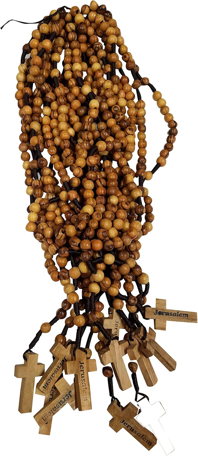 LION OF JUDAH MARKET Dozen 12pcs Authentic Olive Wood Beads Jesus Rosaries Handmade Nazareth Holy Land