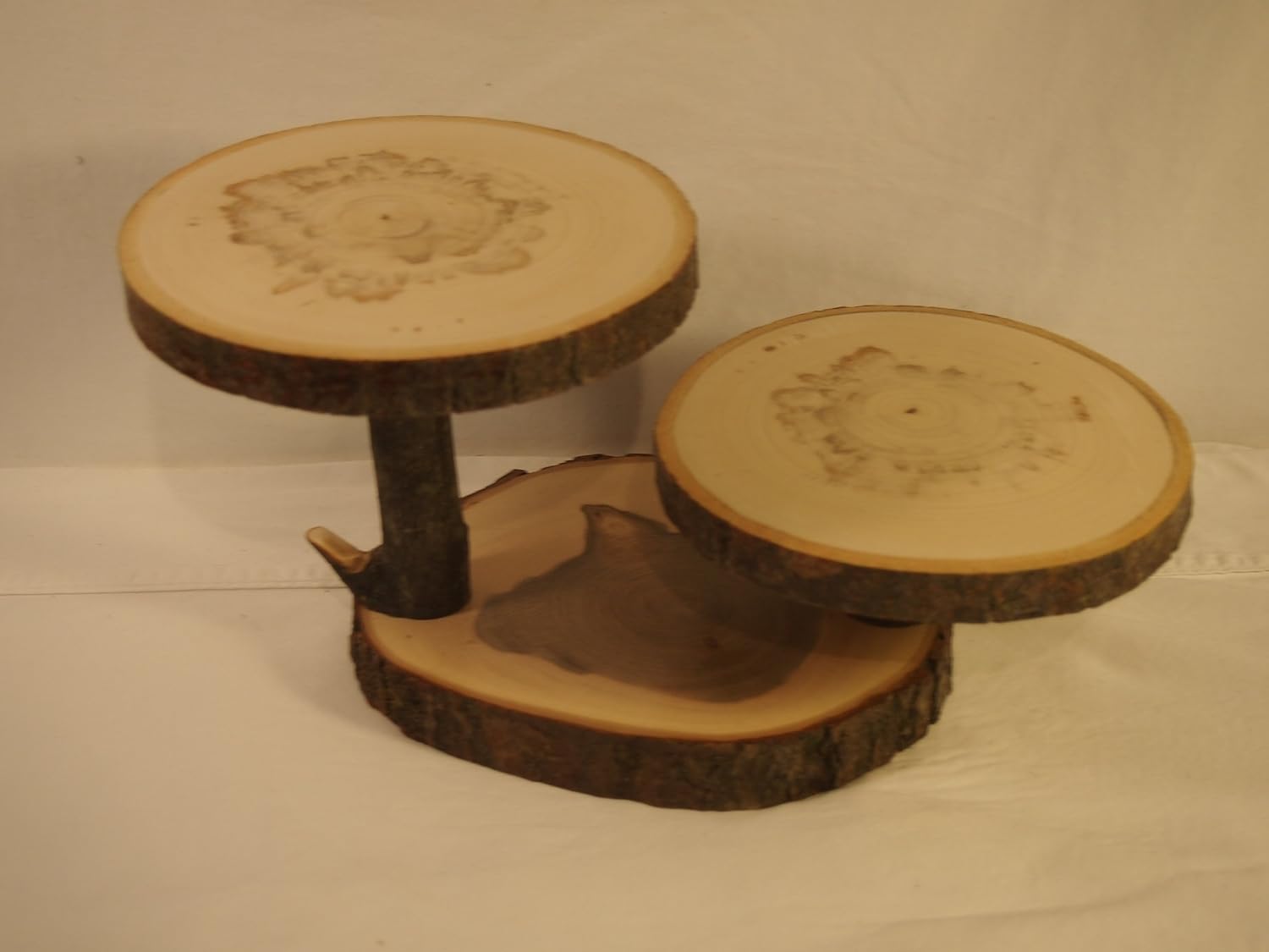 woodland display stand, 2 level tree slice display stand