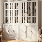 Foxemart 80" Modular Kitchen Pantry Cabinet, 2-in-1 Freestanding Tall Pantry Cabinet with Glass Doors &amp; Adjustable Shelves, Large Hutch Storage Cabinet for Kitchen &amp; Living Room (2, White, 6 Doors)