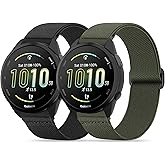 Farluya 2 Pack Stretchy Nylon Watch Bands Compatible with Garmin Forerunner 165/55/245/Vivoactive 5/6/3,20mm Soft Breathable Adjustable Replacement Sport Straps for Garmin Venu Sq 2 Women Men
