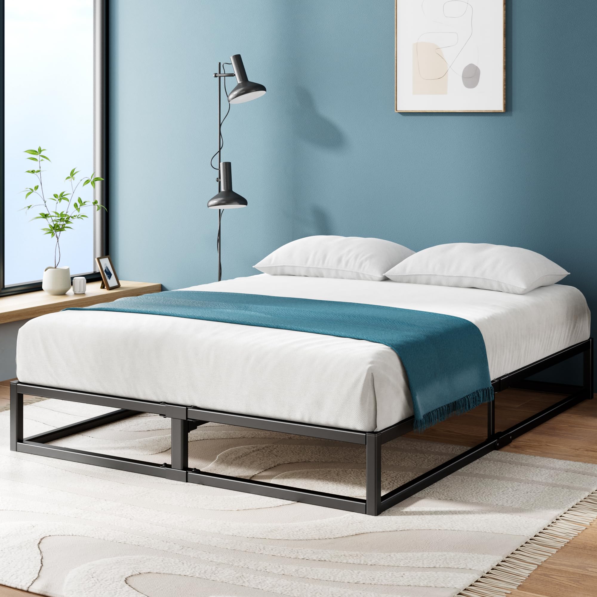 Photo 1 of ***TRUCK/TRAILER PICKUP ONLY*** Zinus Joseph 10 Inch Platform Bed Frame, Wood Slat Support, No Box Spring Needed, Eco Friendly WonderBox(TM) Packaging, Easy Assembly, Black, Queen