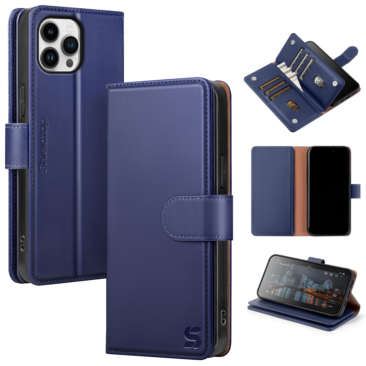 Shieldtop Compatible with iPhone 12 Pro Wallet Case with Card Holder,Women Men RFID Blocking PU Leather Folio Flip TPU Protective Cover Credit Card Slots,Phone Case for Apple 12 6.1",Dark Blue