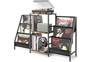 TEWINKO Record Player Stand with Vinyl Storage, Record Player Table with Vinyl Record Storage Up to 280 Albums, Turnta ble Stand with Record Holder Display Shelf, Record Cabinet for Media Stereo Audio